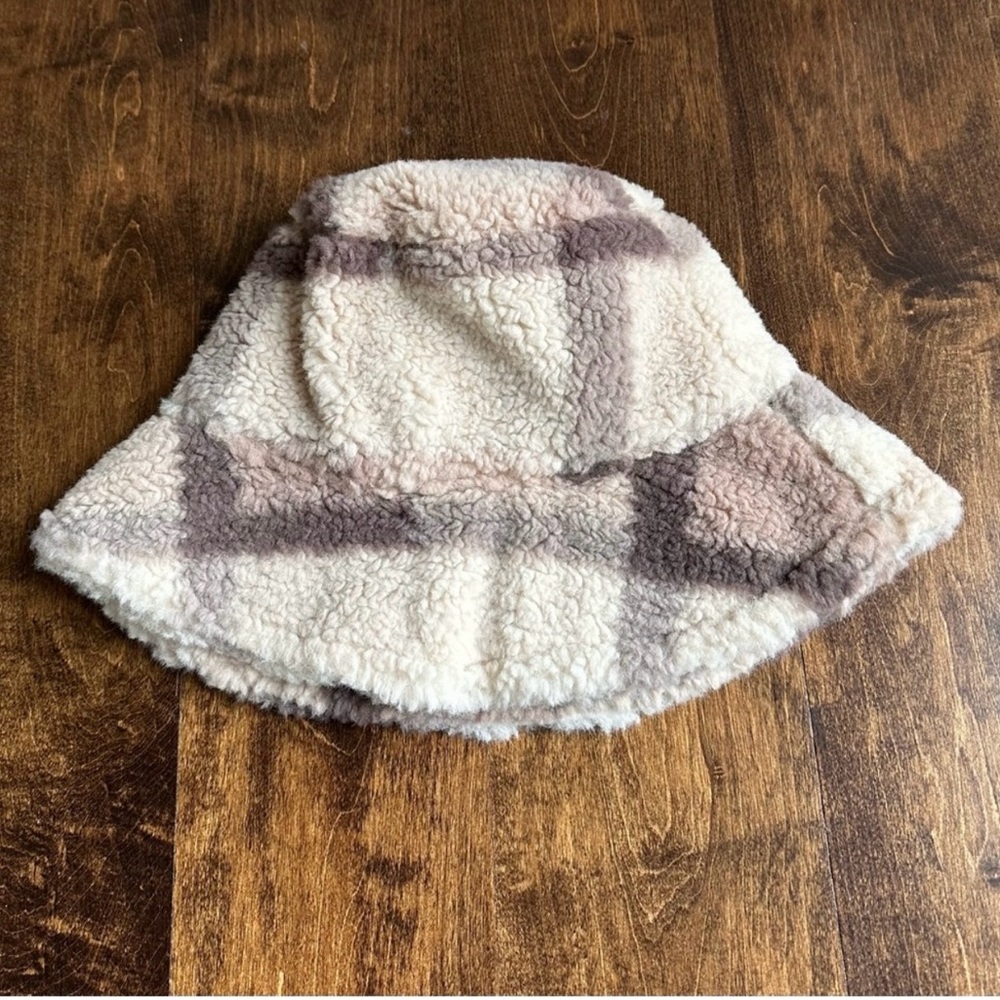 ASOS Sherling Bucket Hat in Tan Plaid Cream and Brown Adult